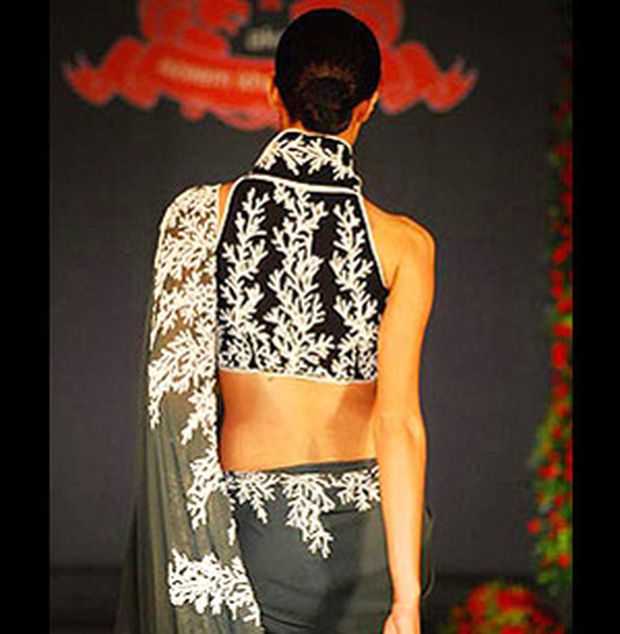 high-collar-neck-back-blouse-designs