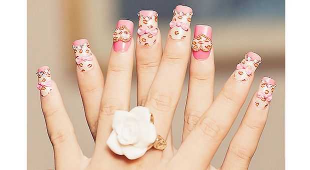 Sweet Pink And Leopard nail Art 2