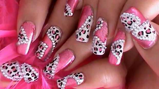 Sweet Pink And Leopard nail Art