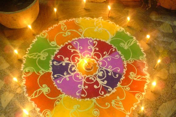 Diya Rangoli Designs, Diwali Rangoli With Diya