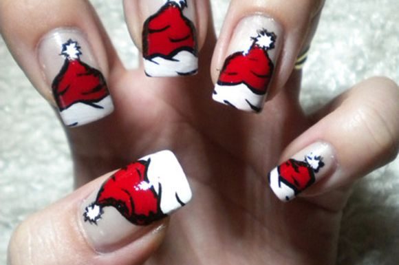 Santa Hats Christmas Nail Art